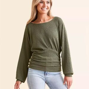 Daytrip Textured Dolman Top in Color Thyme Size Small